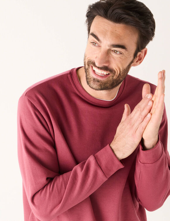 Sweater in molton met ronde hals (DONKERROZE)