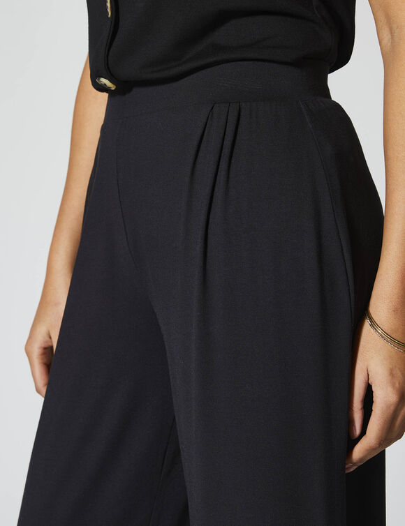Pantalon large 7/8&egrave;me, taille &eacute;lastiqu&eacute;e, maille unie (noir)