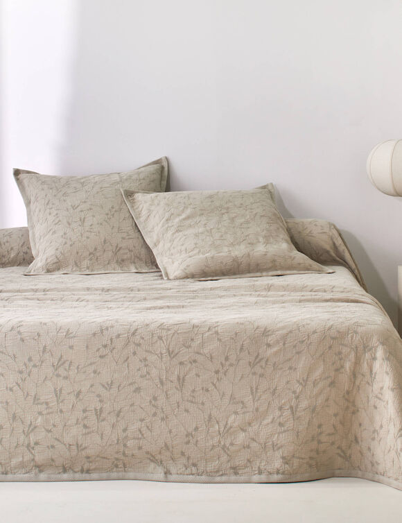 Jet&eacute; de lit jacquard gaufr&eacute; "feuillage" (beige)
