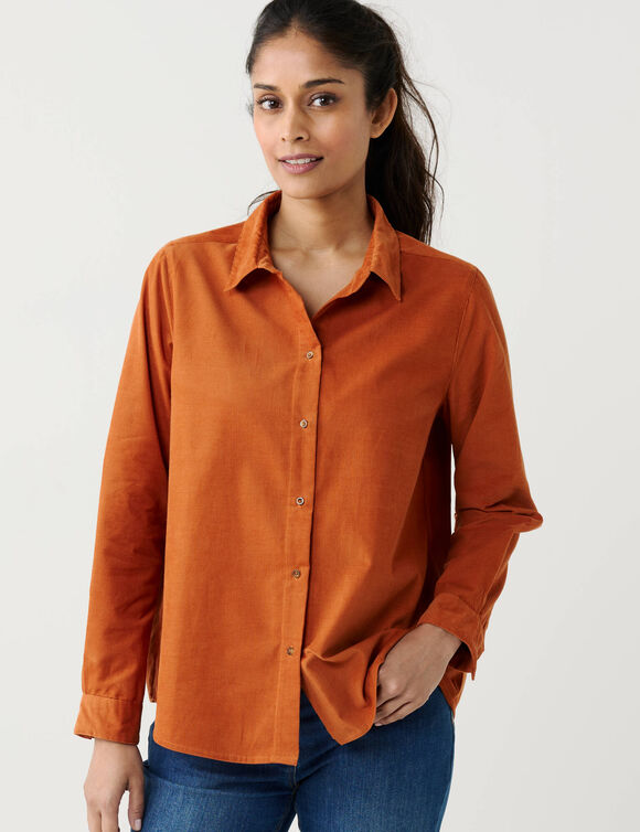 Chemise droite en velours milleraie (caramel)