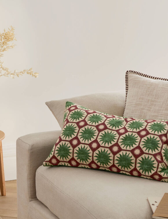 Coussin rectangulaire imprim&eacute; Zellige (vert / bordeaux)