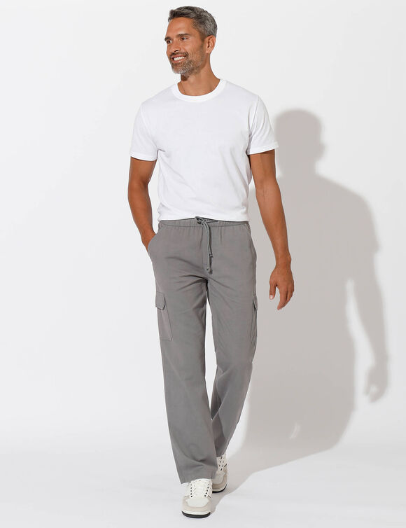 Pantalon cargo gabardine élastiqué (gris)