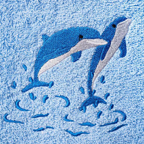 &Eacute;ponges brod&eacute;es dauphins Colombine&reg; - Lot (bleuet)