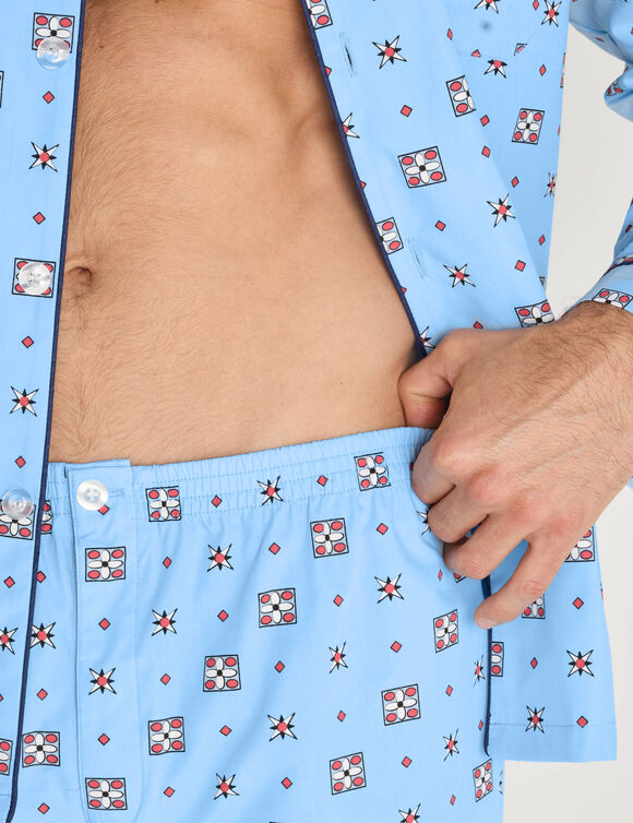 Pyjama imprim&eacute; popeline polyester/coton (bleu)