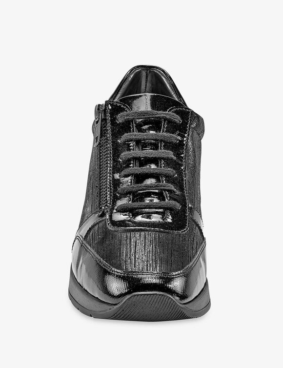 Tennis compensées en cuir verni certifié LWG (noir)