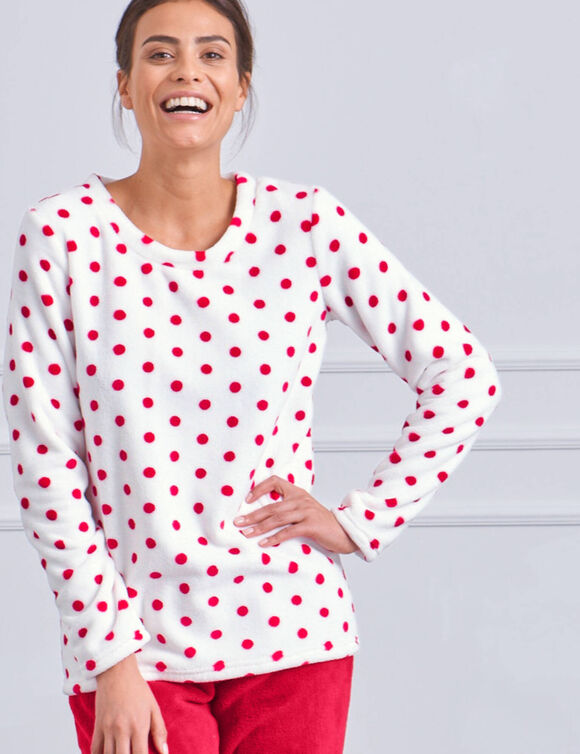 Pyjama polaire imprimé pois toucher peluche manches longues (cerise pois)
