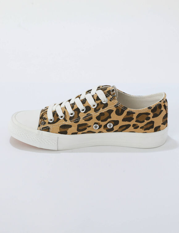 Sneakers in canvas met veters en luipaardmotief (bruin / zwart)
