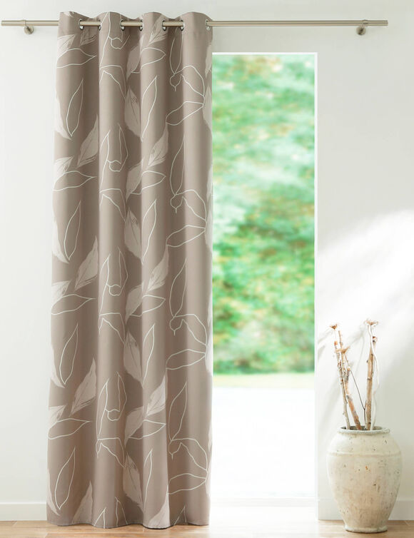 Verduisterend gordijn met bladerenprint (taupe)