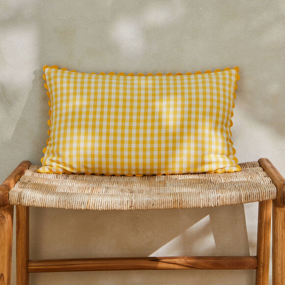 Coussin rectangulaire petits carreaux coton (jaune)