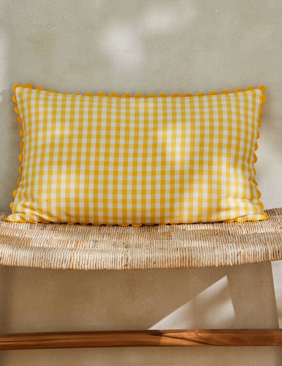 Coussin rectangulaire petits carreaux coton (jaune)