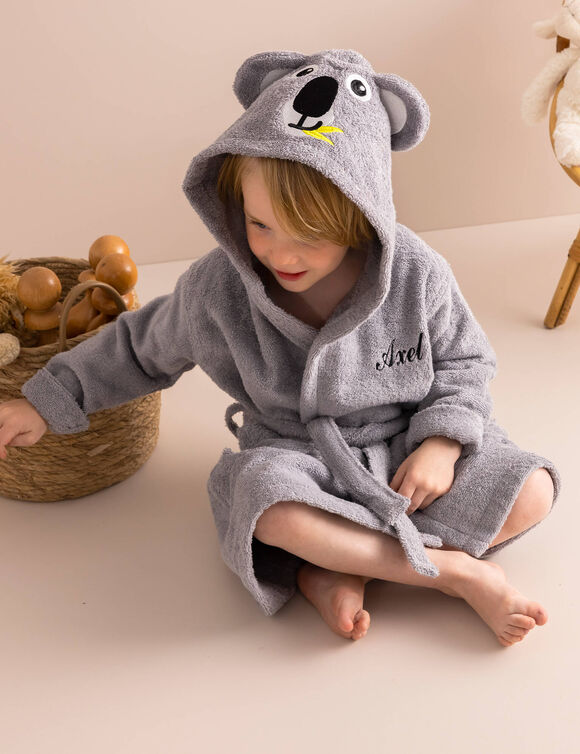 Peignoir de bain enfant personnalisable koala &agrave; capuche (gris)