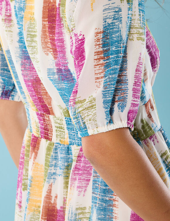 Robe longue Spécial Petites, voile imprimé (écru / violet)