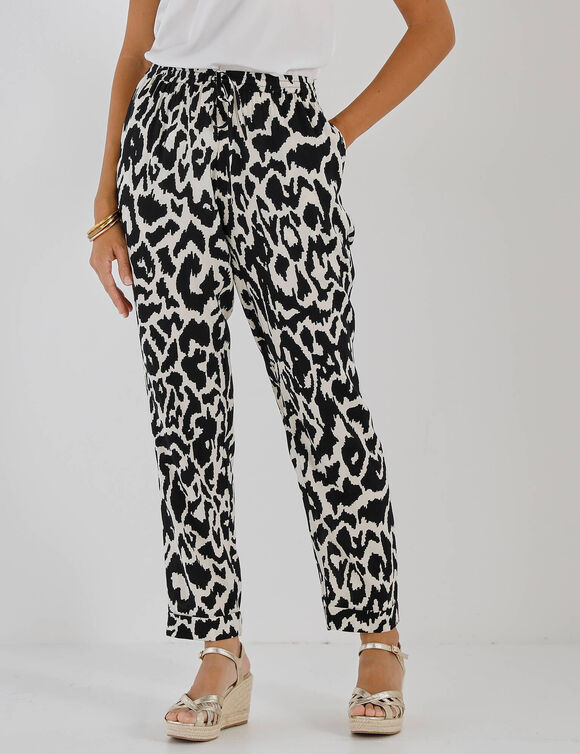 Tapered 7/8-broek met print (zwart / beige)