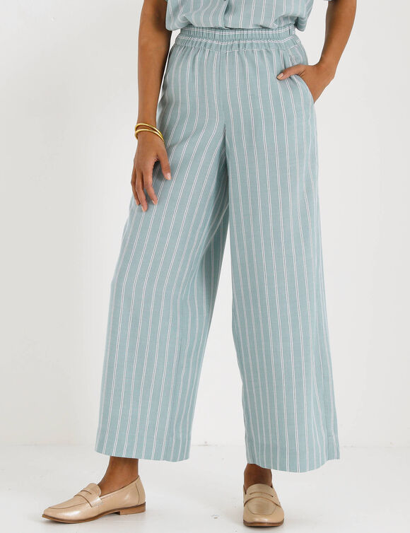 Pantalon large ray&eacute;, taille &eacute;lastiqu&eacute;e (grijsblauw)