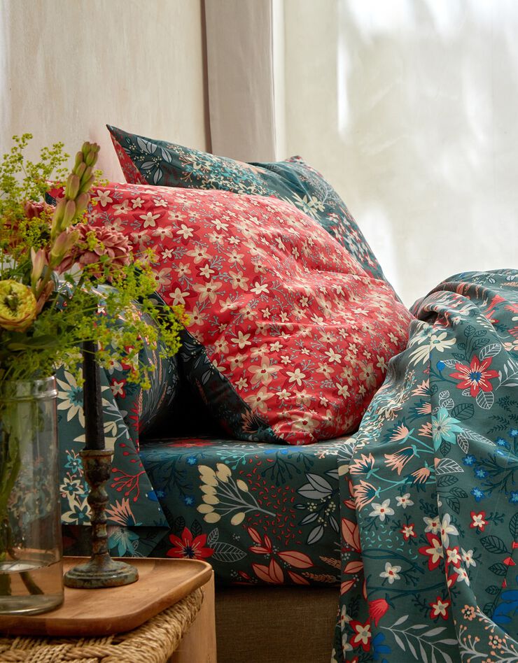 Bedlinnen Flore in katoen met bloemenprint (eucalyptus)