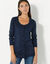 Cardigan boutonné col rond uni (marine)