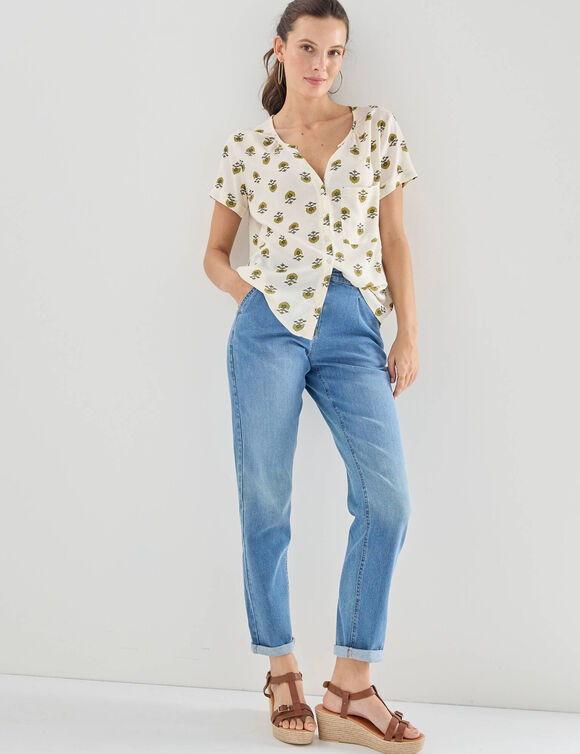 Bloes met tweekleurige print, korte mouwen (ecru)