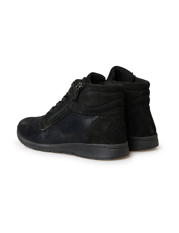 Boots met ritsen in leer en stretchstof (zwart)