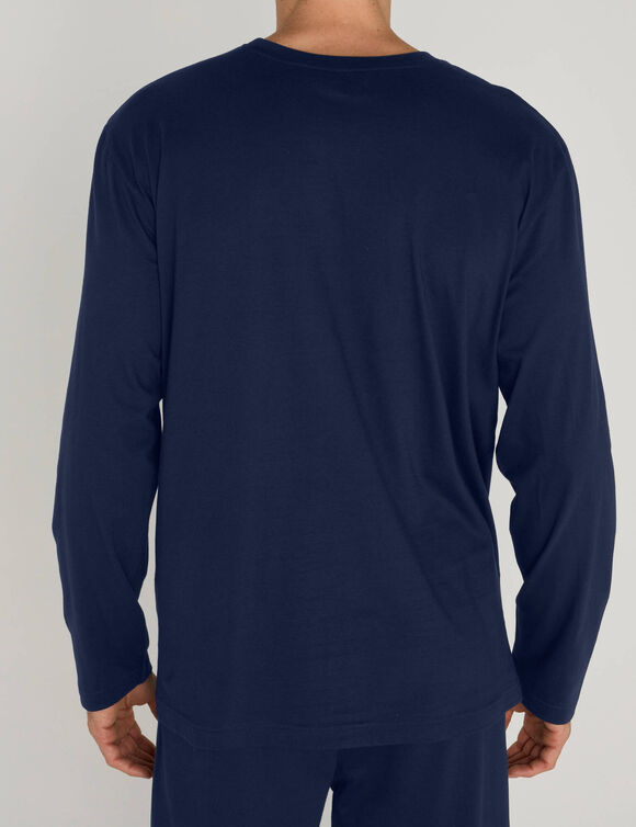 Pyjama-T-shirt met motief en strepen, lange mouwen (marine)