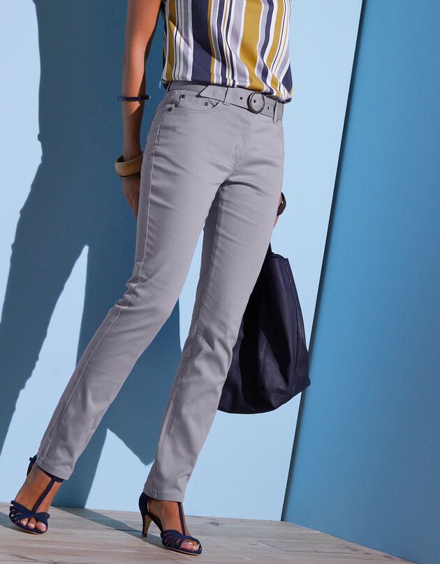 Pantalon stretch coupe droite spécial petites, gris perle Pantalon stretch coupe droite spécial petites, gris perle, hi-res