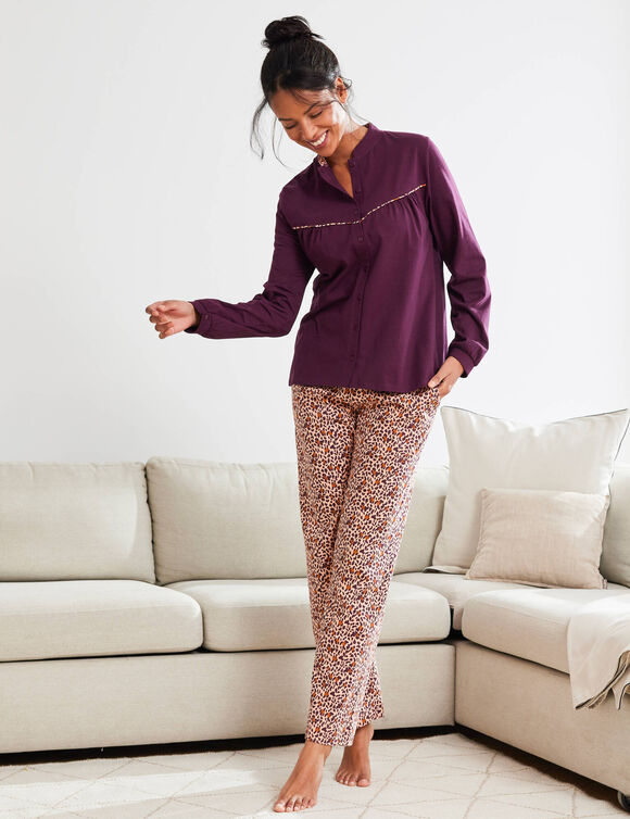 Pyjama boutonné imprimé animalier (aubergine)
