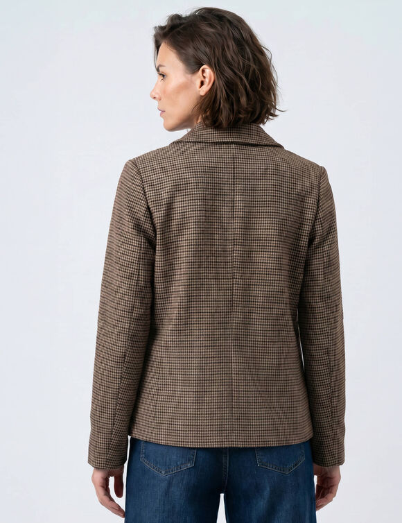 Veste boutonn&eacute;e style paletot, imprim&eacute; carreaux (marron)