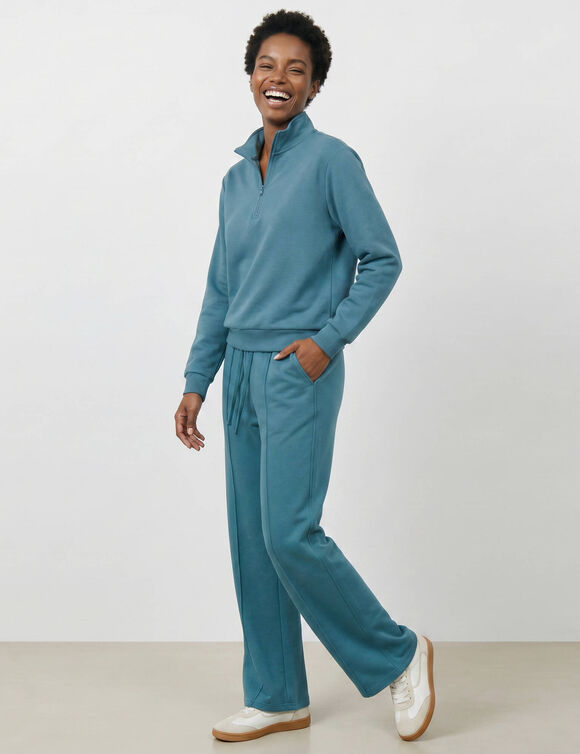 Pantalon coupe large, taille &eacute;lastiqu&eacute;e, maille milano (bleu)