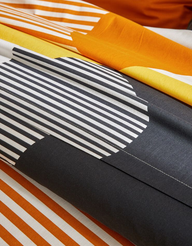Bedlinnen Nico in katoen met strepenprint in grafische stijl (honing)