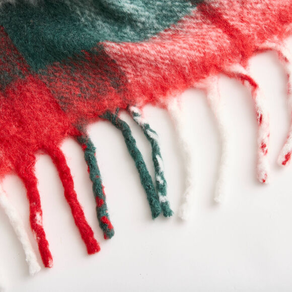 Plaid met franjes, geweven en geverfde geruite patronen (ecru / rood / groen)