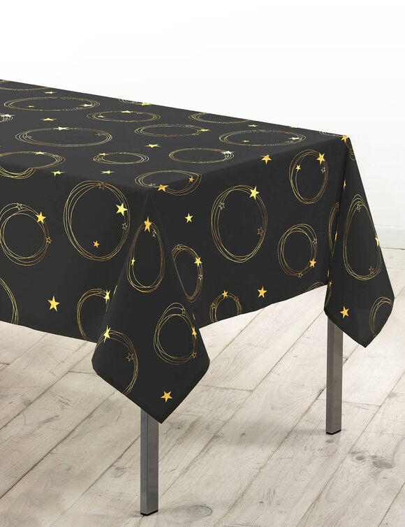 Nappe imprim&eacute;e &eacute;toiles dor&eacute;es (noir / dor&eacute;)