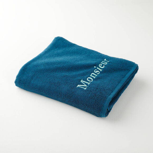 Collection serviettes de bain 420 g/m&sup2; brod&eacute;es "MONSIEUR" (bleu paon)