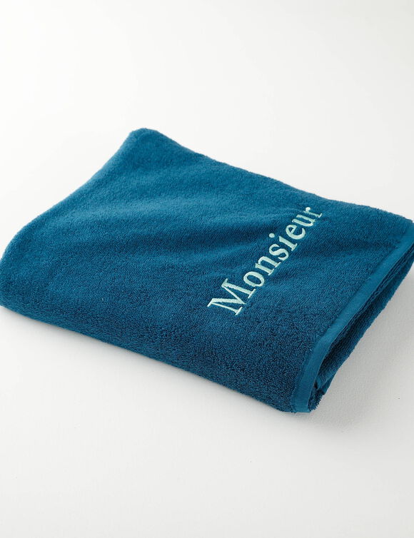 Collectie badhanddoeken 420 g/m2, 'MONSIEUR' borduursel (pauwblauw)