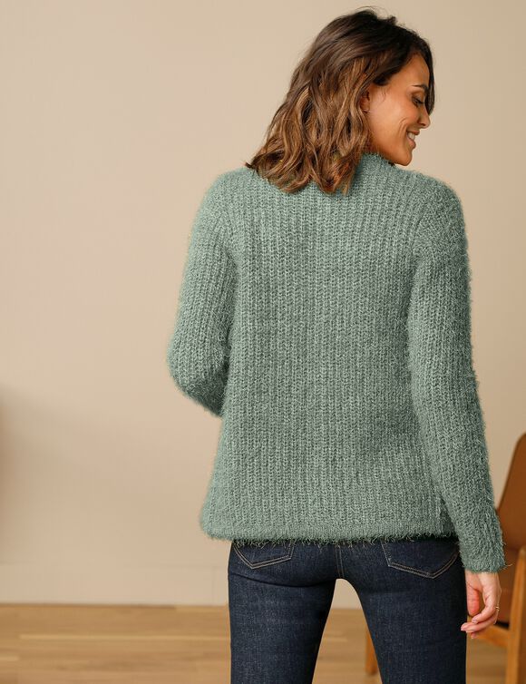 Gilet paletot maille perlée fantaisie (kaki clair)