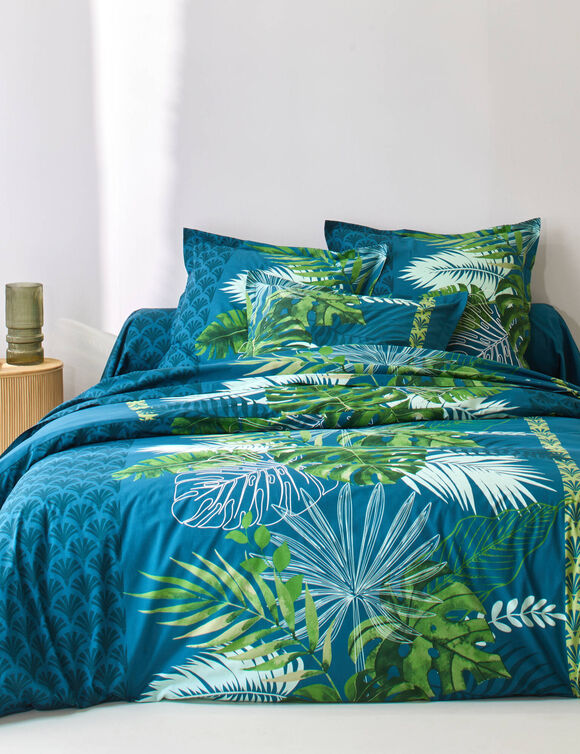 Linge de lit Cayenne imprim&eacute; feuilles de palmiers - coton 57 fils/cm&sup2; (vert)