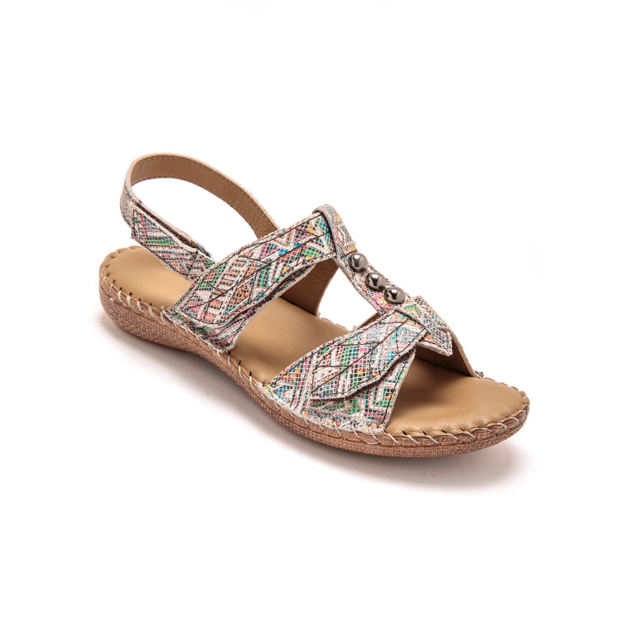 Bedrukte leren sandalen - extra breed | Blancheporte