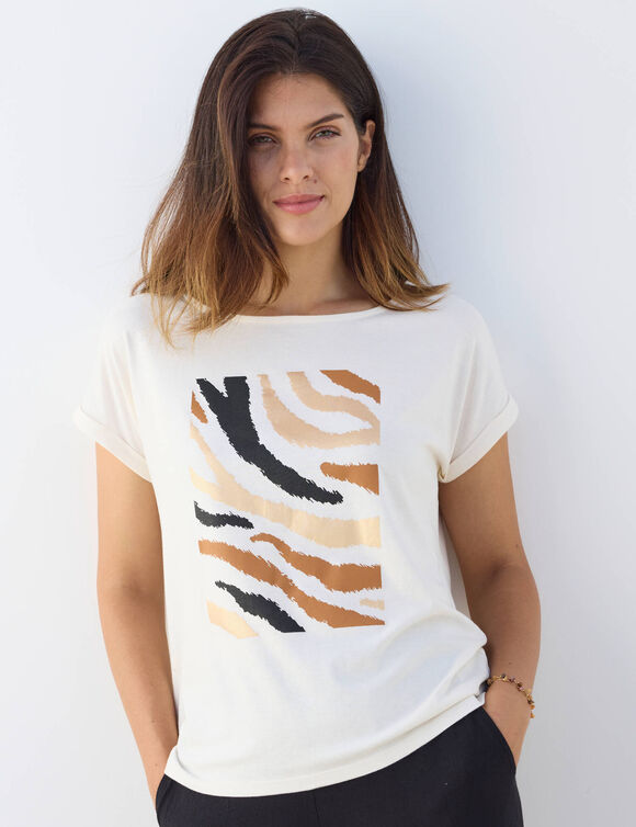 T-shirt manches courtes, imprim&eacute; (&eacute;cru / caramel)