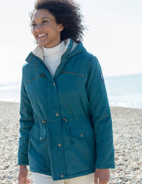 Parka d&eacute;perlante doubl&eacute;e maille polaire (bleu canard)