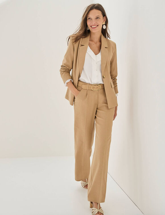 Ruime, soepele broek, linnenmix (beige)