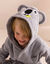 Badjas voor kinderen, personaliseerbaar, koala met kap (grijs)