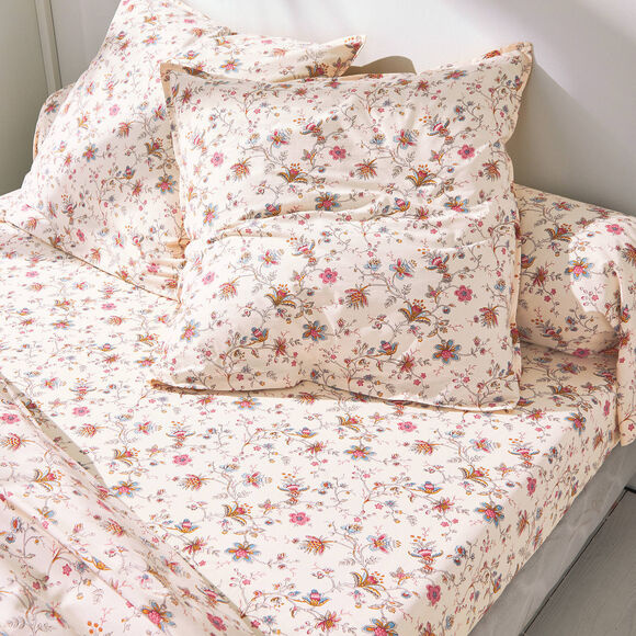 Linge de lit Margaux en coton imprimé fleurs perses (écru)