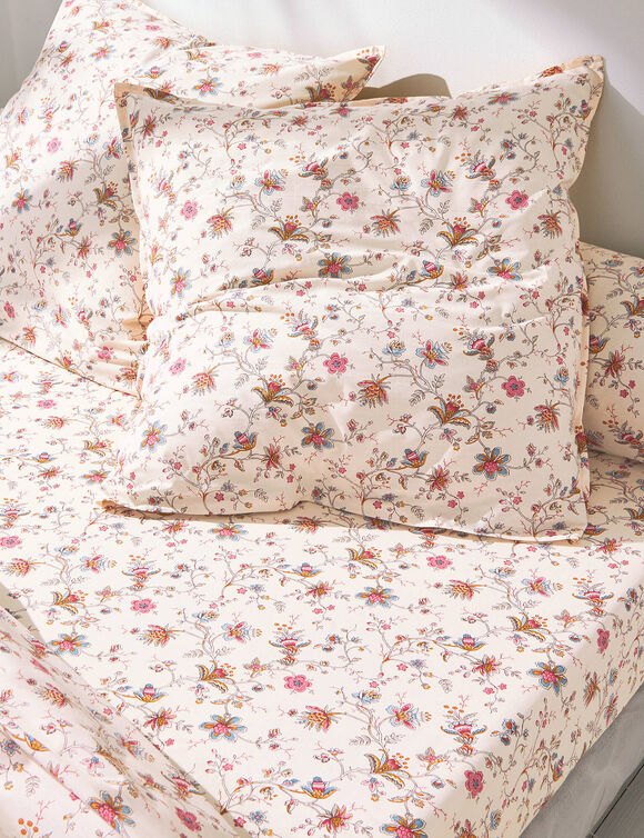 Linge de lit Margaux en coton imprimé fleurs perses (écru)