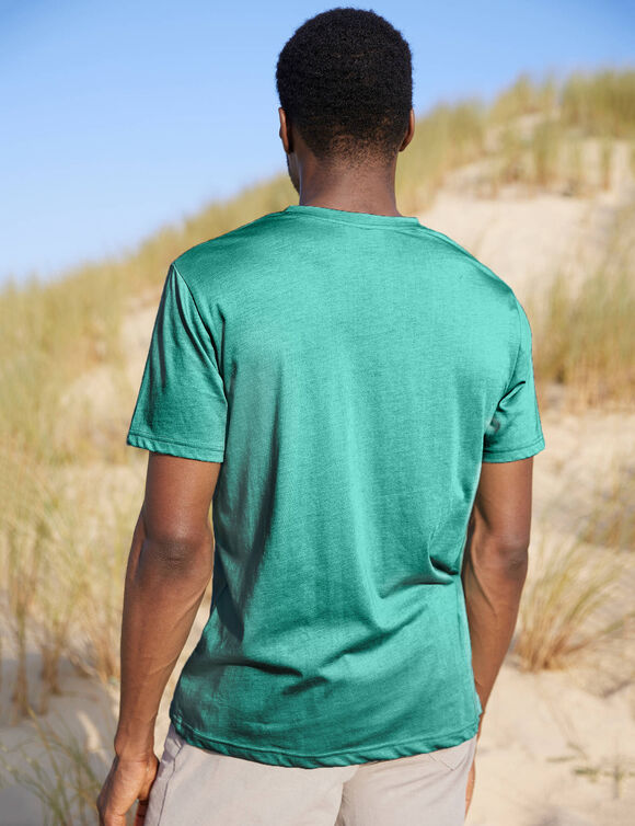 T-shirt uni col tunisien (turquoise)