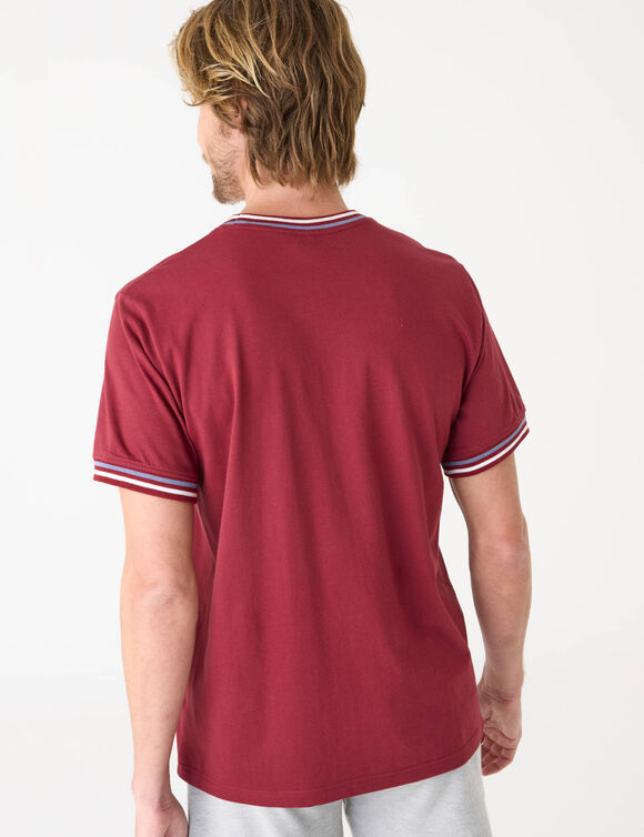 T-shirt uni manches courtes d&eacute;tails ray&eacute;s   (rouge)