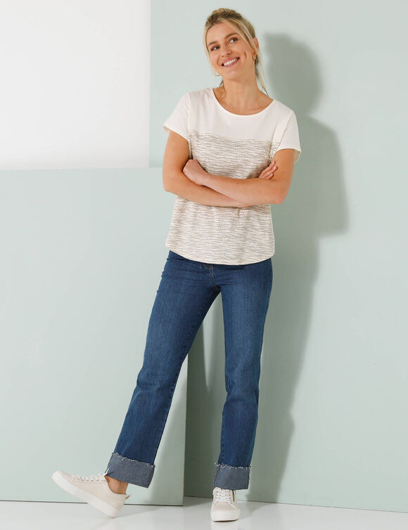 T-shirt imprim&eacute; col rond (beige)