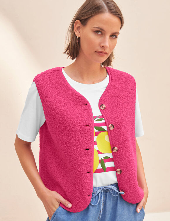 Veste sans manches, maille bouclette (rose)