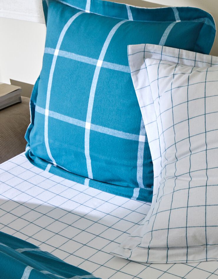 Omkeerbaar geruit bedlinnen in flanel met ingeweven motieven (pauwblauw)