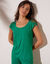 Effen tricot t-shirt met vetersluiting op de schouders (groen)