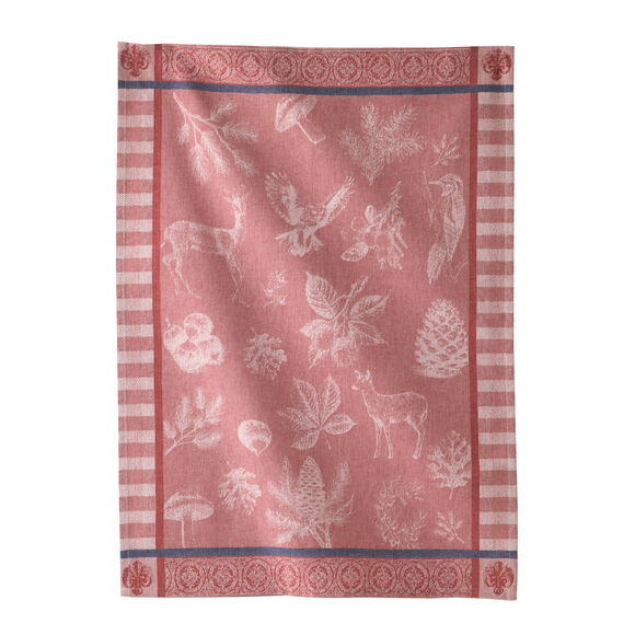 Droogdoek in jacquardkatoen met bosthema - set van 3 (rood + groen + taupe)