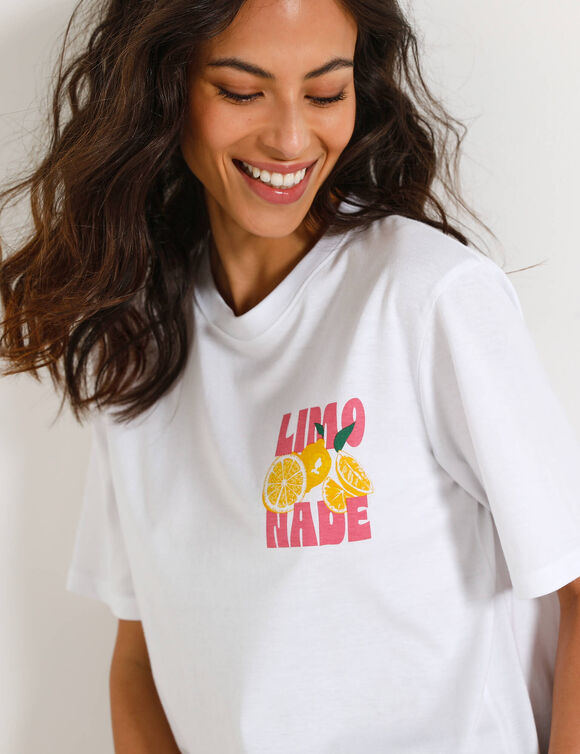 T-shirt loose imprim&eacute; limonade, jersey (blanc)