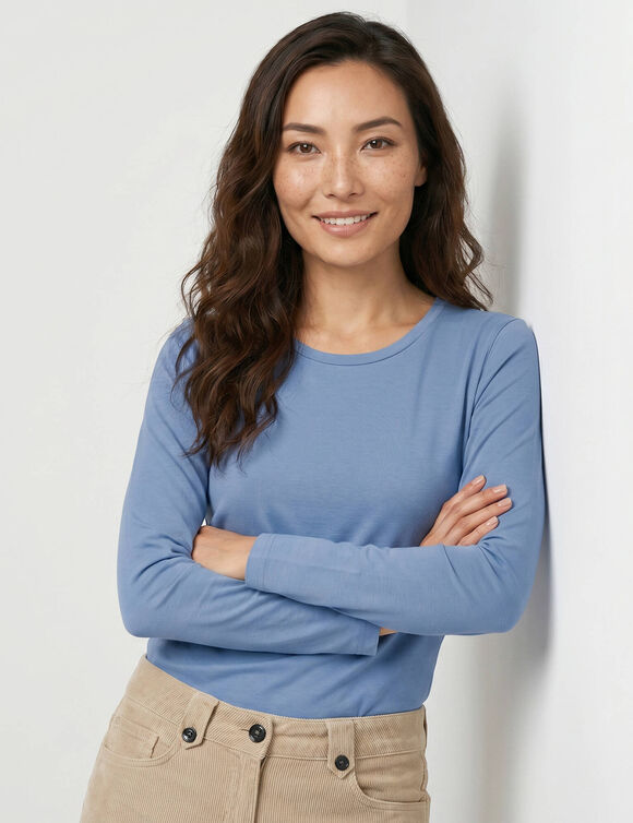 T-shirt uni col rond stretch (bleu gris&eacute;)